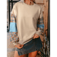 Delinda Khaki Plaid Colorblock Patchwork Sleeve Raw Seam Sweatshirt