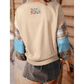 Delinda Khaki Plaid Colorblock Patchwork Sleeve Raw Seam Sweatshirt