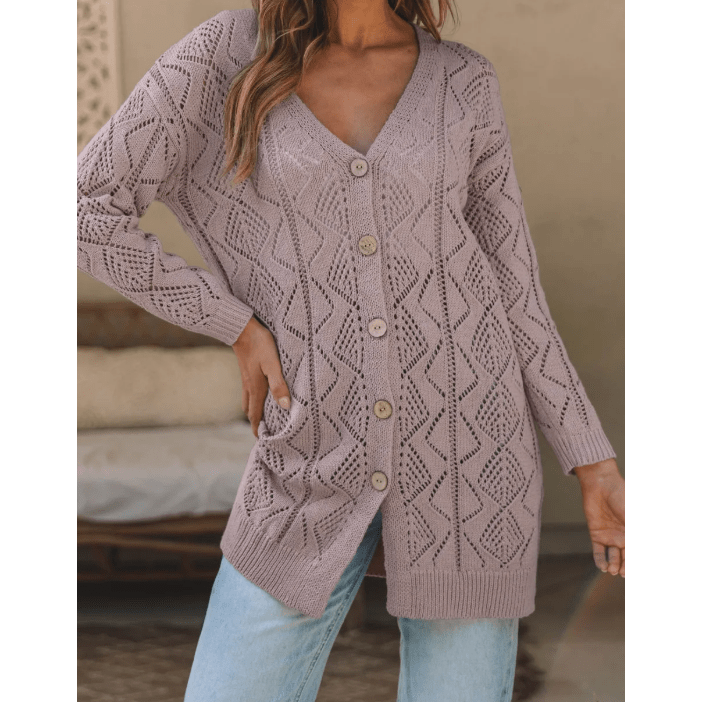 Marjorie Taupe Hollow-out Openwork Knit Cardigan