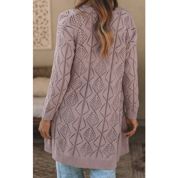Marjorie Taupe Hollow-out Openwork Knit Cardigan