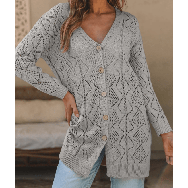 Marjorie Grey Hollow-out Openwork Knit Cardigan