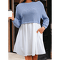 Carsten Sky Blue Stripe Patchwork Pleated High Waist Loose Mini Dress