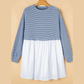 Carsten Sky Blue Stripe Patchwork Pleated High Waist Loose Mini Dress