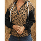 Liandra Brown Leopard Patchwork Contrast Stitching Knotted Cuff Quarter Zip Hoodie