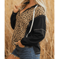 Liandra Brown Leopard Patchwork Contrast Stitching Knotted Cuff Quarter Zip Hoodie