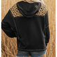 Liandra Brown Leopard Patchwork Contrast Stitching Knotted Cuff Quarter Zip Hoodie