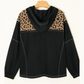 Liandra Brown Leopard Patchwork Contrast Stitching Knotted Cuff Quarter Zip Hoodie