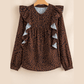 Catie Brown Leopard Print Ruffled Puff Sleeve Blouse