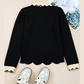 Kate Black Scallop Trim Color Block Long Sleeve Collared Top