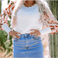 Effy White Floral Patch Bishop Sleeve Sweater