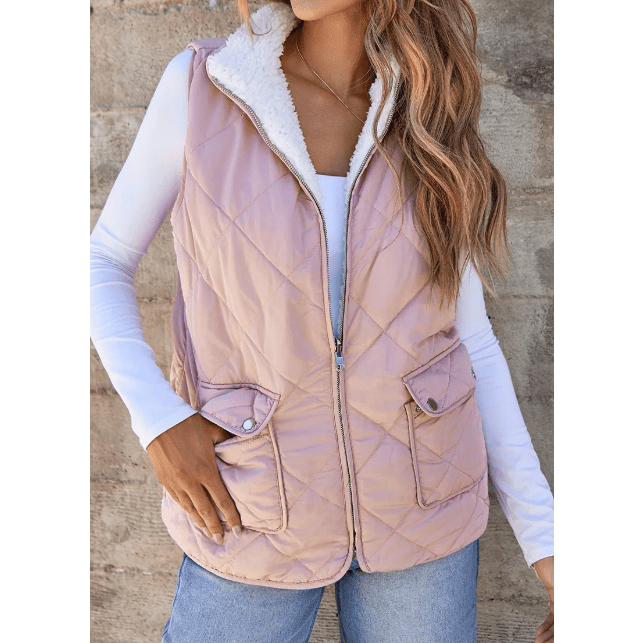 Lunden Pink Reversible Black Fleece Lined Quilted Zip up Vest