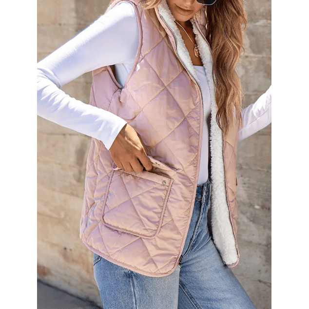 Lunden Pink Reversible Black Fleece Lined Quilted Zip up Vest