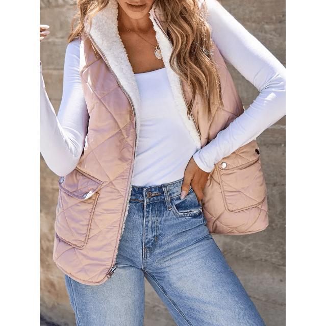 Lunden Pink Reversible Black Fleece Lined Quilted Zip up Vest