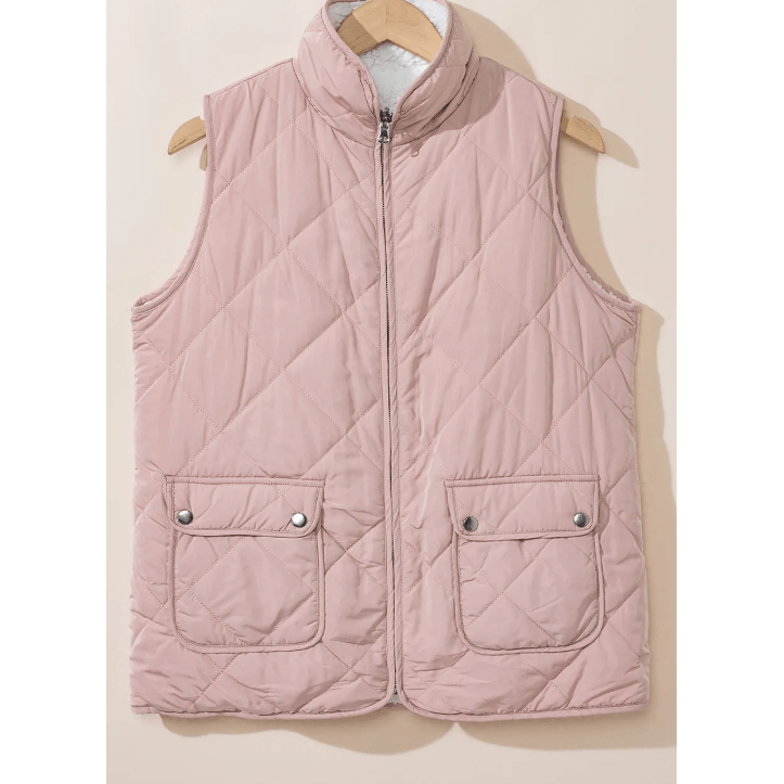 Lunden Pink Reversible Black Fleece Lined Quilted Zip up Vest