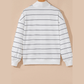 Samara White Zip V Neck Casual Stripe Print Drop Shoulder Long Sleeve Top