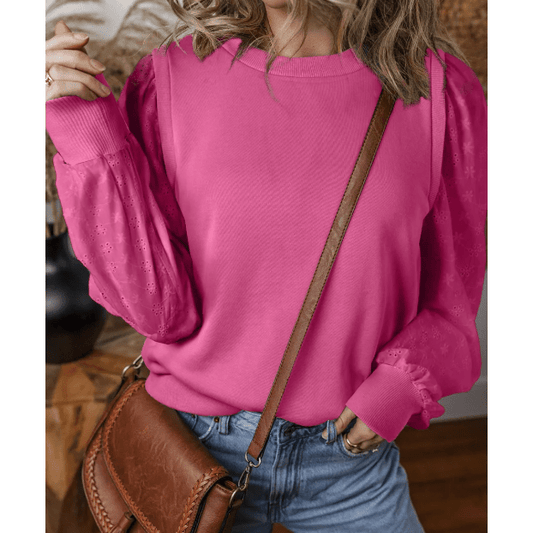 RTS Lynn Pink Patchwork Sleeve Round Neck Sweatshirt