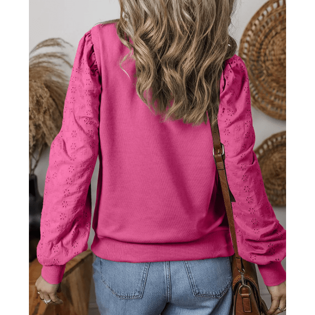 RTS Lynn Pink Patchwork Sleeve Round Neck Sweatshirt