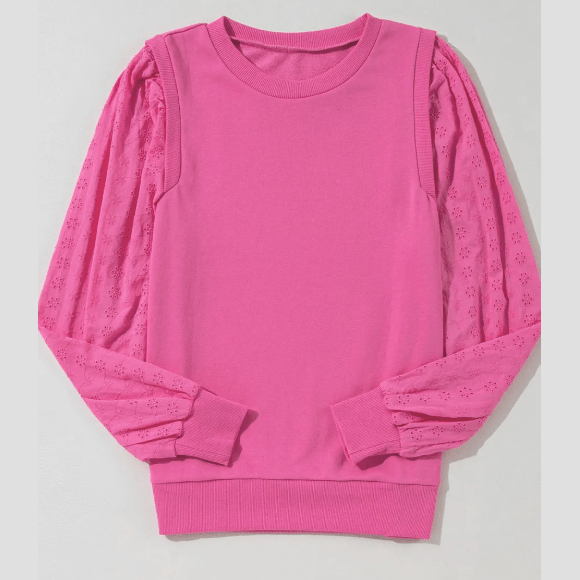 RTS Lynn Pink Patchwork Sleeve Round Neck Sweatshirt