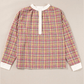 RTS Pink Colorblock Plaid Patchwork Henley Blouse