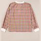 RTS Pink Colorblock Plaid Patchwork Henley Blouse