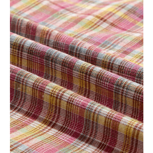 RTS Pink Colorblock Plaid Patchwork Henley Blouse