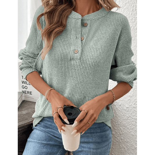 Karty Aqua Rib Textured Henley Knit Top