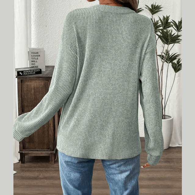Karty Aqua Rib Textured Henley Knit Top