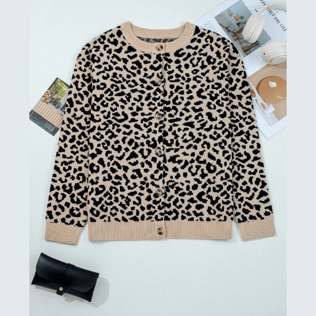 Mimi Black Leopard Drop Shoulder Chunky Knitted Cardigan Sweater