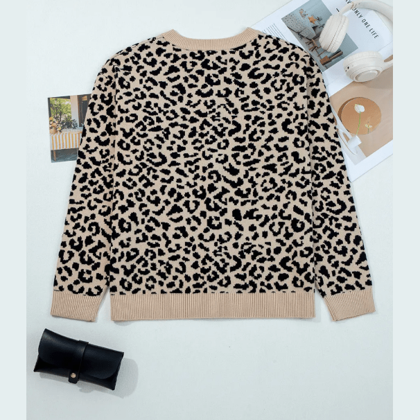 Mimi Black Leopard Drop Shoulder Chunky Knitted Cardigan Sweater