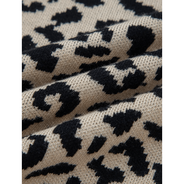 Mimi Black Leopard Drop Shoulder Chunky Knitted Cardigan Sweater