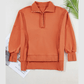 Aria Orange Buttoned Collared Raw Detail High Low Baggy Sweatshirt with Slits