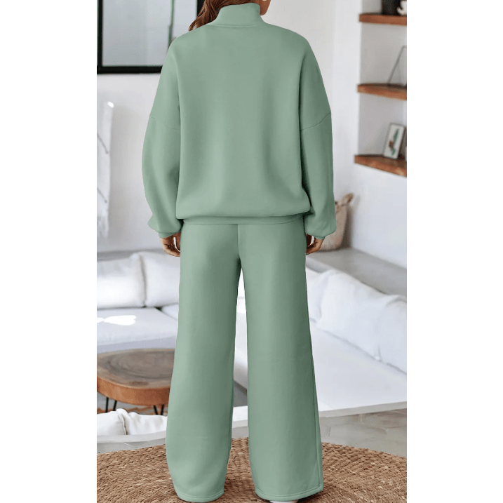Bellah Green Drop Shoulder Zip Up Jacket Drawstring Pants Active 2pcs Set