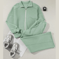 Bellah Green Drop Shoulder Zip Up Jacket Drawstring Pants Active 2pcs Set