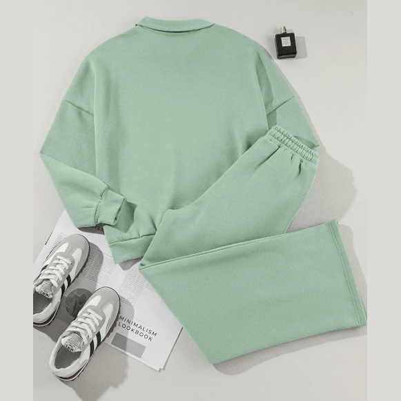 Bellah Green Drop Shoulder Zip Up Jacket Drawstring Pants Active 2pcs Set