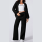 Bellah Black Drop Shoulder Zip Up Jacket Drawstring Pants Active 2pcs Set