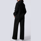Bellah Black Drop Shoulder Zip Up Jacket Drawstring Pants Active 2pcs Set