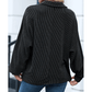 Celina Black Oversized Twist Ribbed Collared Henley Top with Roll up Sleeve