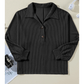 Celina Black Oversized Twist Ribbed Collared Henley Top with Roll up Sleeve