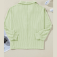Celina Green Oversized Twist Ribbed Collared Henley Top with Roll up Sleeve