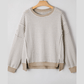 Dayna Khaki Stripe Ribbed Trim Drop Shoulder Long Sleeve Oversize Top