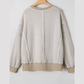 Dayna Khaki Stripe Ribbed Trim Drop Shoulder Long Sleeve Oversize Top