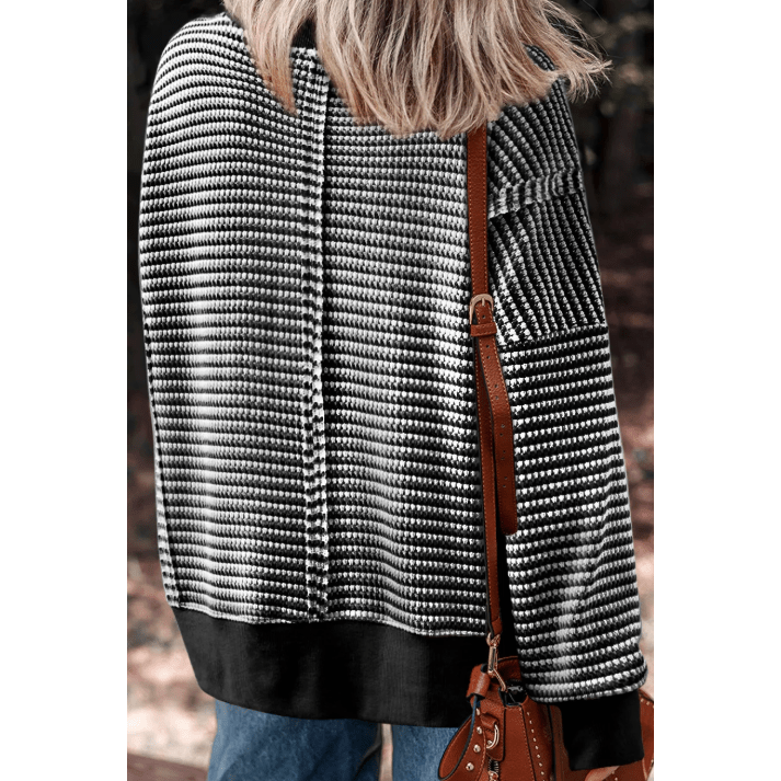 Dayna Black Stripe Ribbed Trim Drop Shoulder Long Sleeve Oversize Top
