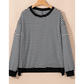 Dayna Black Stripe Ribbed Trim Drop Shoulder Long Sleeve Oversize Top