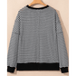 Dayna Black Stripe Ribbed Trim Drop Shoulder Long Sleeve Oversize Top