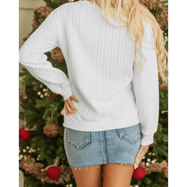 White Merry And Bright Cable Knit Pullover Sweatshirt