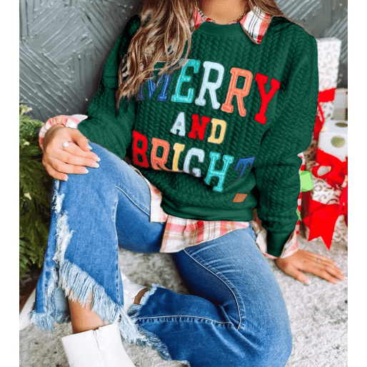 Green Merry And Bright Cable Knit Pullover Sweatshirt
