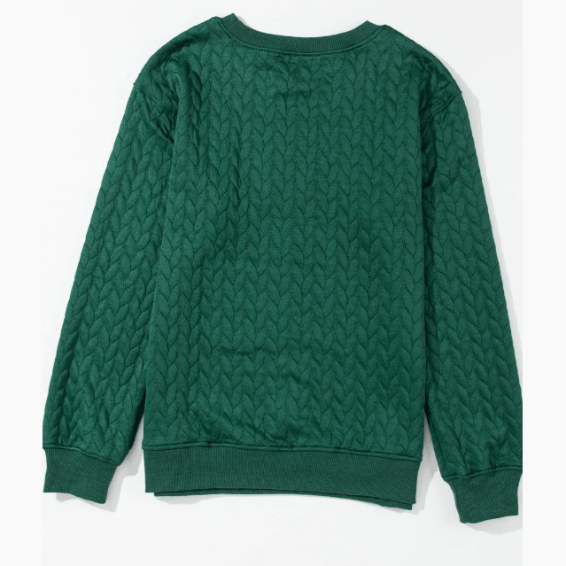 Green Merry And Bright Cable Knit Pullover Sweatshirt