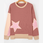 Blakelyn PInk Contrast Star Patchwork Exposed Seam Uneven Hem Drop Shoulder Sweatshirt