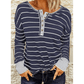 Casey Navy Striped Color Block Buttoned Waffle Knit Shirt