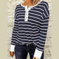 Casey Navy Striped Color Block Buttoned Waffle Knit Shirt